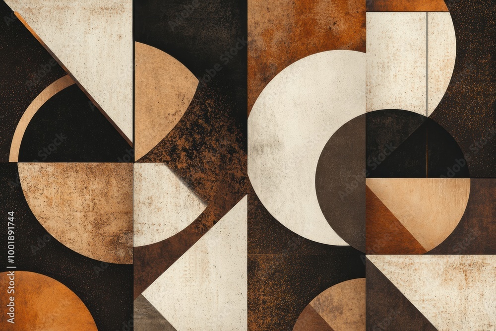 Aufkleber abstract geometric shapes featuring rich coffee textures with triangles, circles, and squares arrang