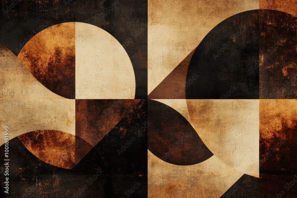 Leinwandbilder Rich coffee textures combine with abstract geometric shapes like triangles and circles to create an engaging visual experience. Generative AI