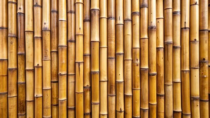 Fototapeta premium Natural Bamboo Wall Texture A close-up view of a vertical arrangement of bamboo stalks, showcasing the natural variations in color and texture.
