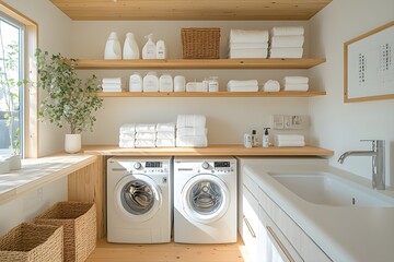 Minimalist Laundry Room with washing machine, equipment, Clean and Minimalist Laundry Space,modern minimalist interior designs,home architecture ideas