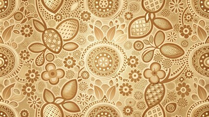 A Golden Abstract Pattern with Geometric Shapes and Floral Motifs Seamlessly Interwoven