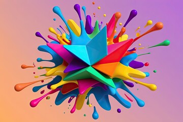 Vibrant 3D Geometric Shape Splash with Abstract Colorful Design