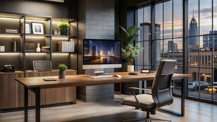 modern office, desk setup, 