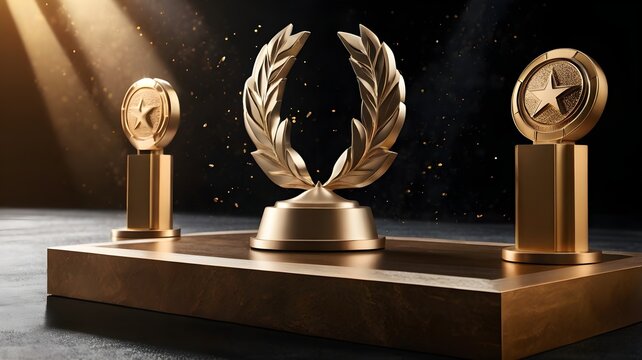 Winner award podium prize silver and gold trophy