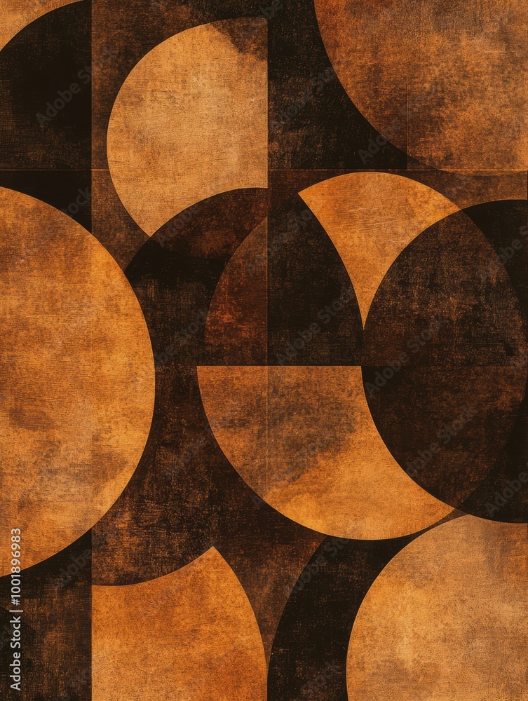 Aufkleber abstract geometric design featuring coffee textures with circles, triangles, and squares in warm ear