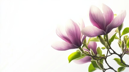 Obraz premium Pink magnolia flowers on white background