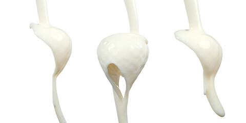 Closeup Realistic white milk cream yogurt Pouring drip isolate on white background. PNG files. 3D Render.