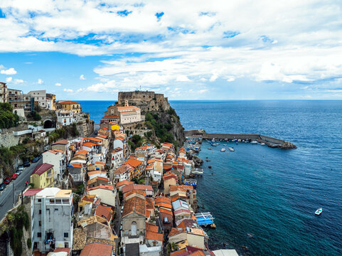 Scilla from a drone, Calabria, Italy, Europe