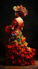 Fototapeta premium Elegant woman in a vibrant traditional dress, showcasing cultural heritage.