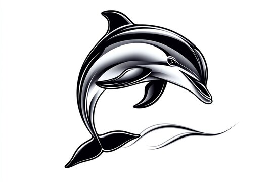 recommend clip art: Minimalist outline of a dolphin, sleek and simple, jumping above a line representing the ocean surface