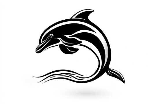 recommend clip art: Minimalist outline of a dolphin, sleek and simple, jumping above a line representing the ocean surface