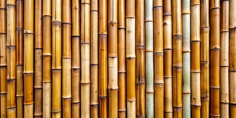 Fototapeta premium A tightly packed wall of vertical bamboo canes, revealing the natural texture and color variations of the wood.