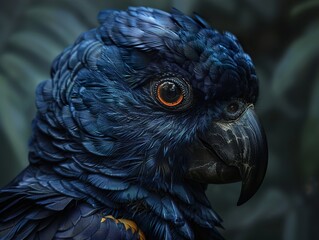 Fototapeta premium Close Up of a Black Parrot with Orange Eye