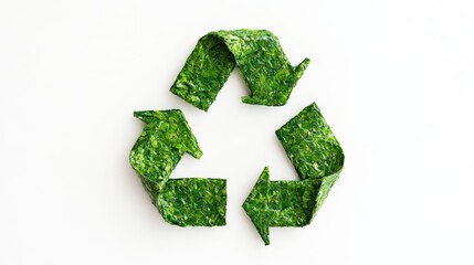 Recycling symbol made of green leaves on