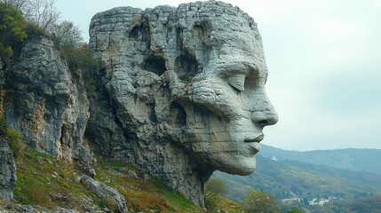 Obraz premium Majestic Cliff Sculpture of Human Face in Nature