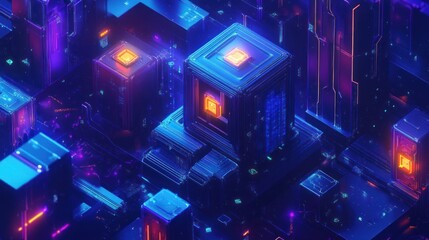 Abstract 3D Geometric Shapes with Glowing Neon Lights