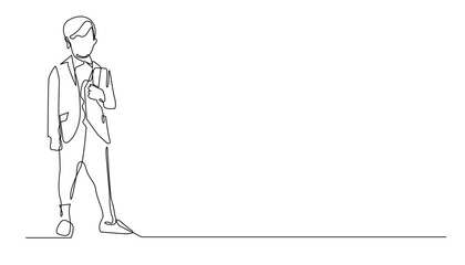continuous line of boy wearing suit.single line vector of school pupil. hand drawn line vector illustration
