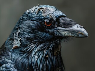 Fototapeta premium Raven Portrait: A Close-Up Look at a Majestic Bird