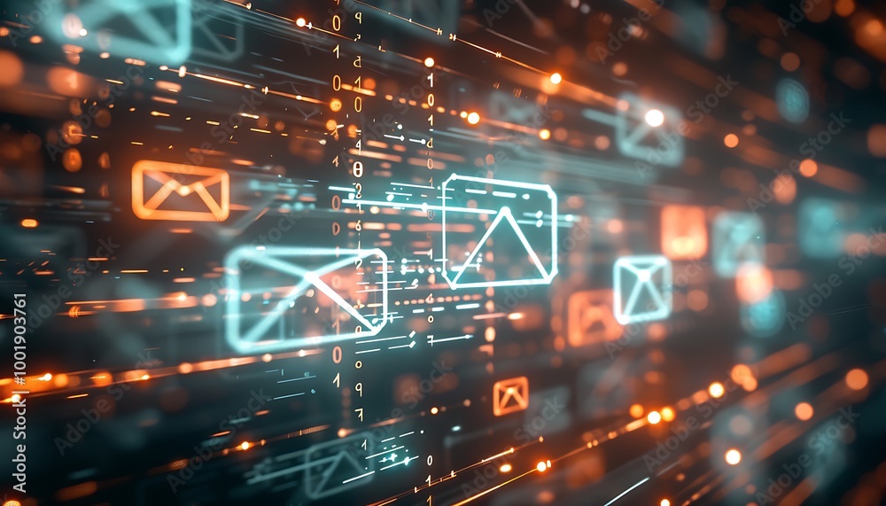 Poster Abstract Email Interface with Overlapping Message Windows and Icons