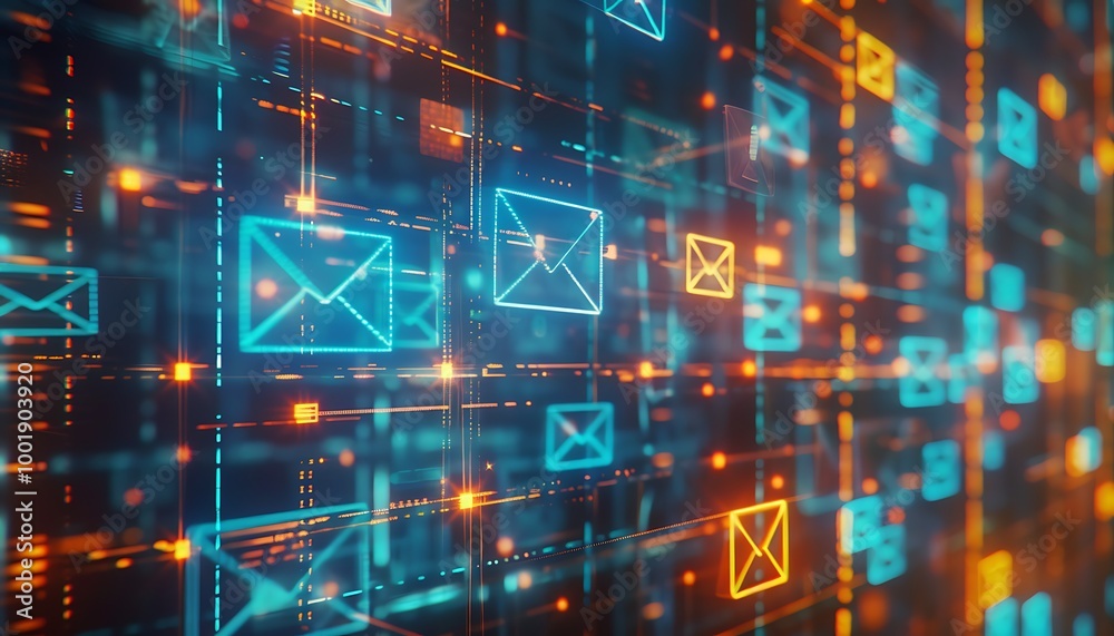Poster Abstract Email Interface with Overlapping Message Windows and Icons