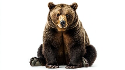 Fototapeta premium Sitting brown bear on white background, wildlife