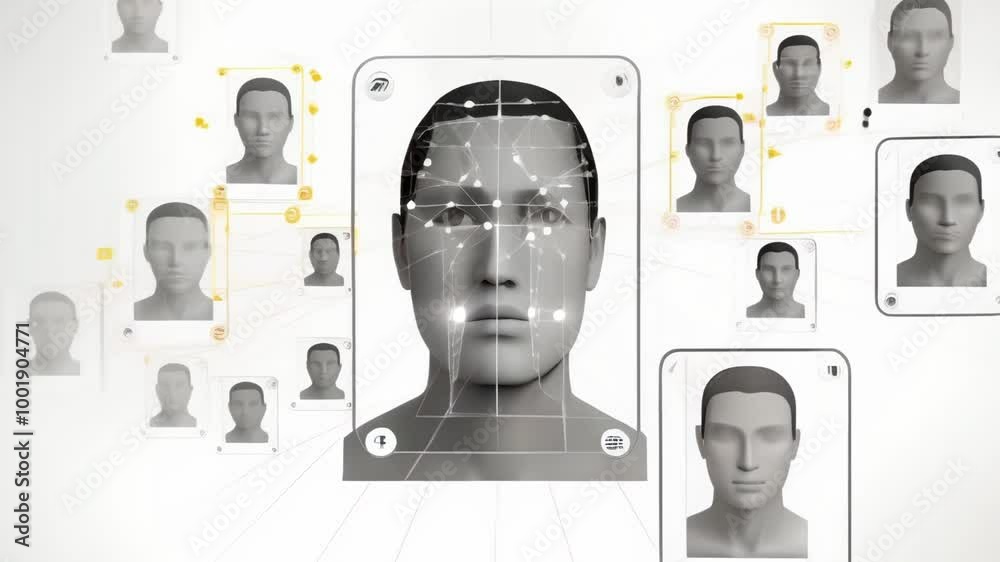 Aufkleber System performing security check using facial recognition on a smartphone, scanning for identification and verifying a person's identity