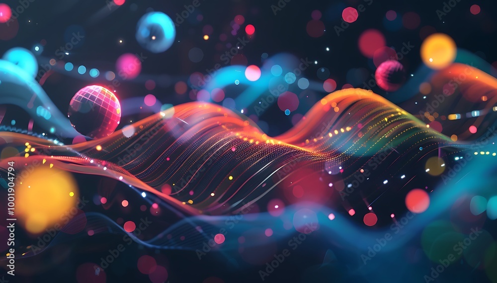 Poster messaging concept with glowing chat bubbles over dark digital surface