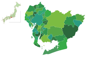 Obraz premium 愛知 日本 地図 緑 アイコン 