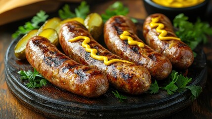 Fototapeta premium Grilled Sausages on a Vibrant Platter