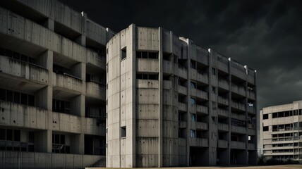 Concrete Architecture under Cloudy Skies
