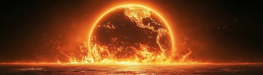 Glowing Earth Under a Fiery Sky at Dusk