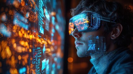 Futuristic Technology User with Smart Glasses