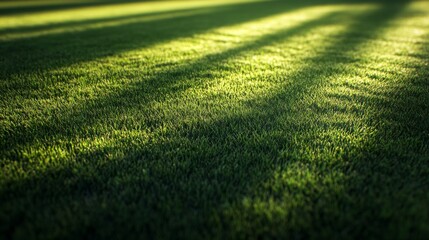 Detailed shot of slightly worn football turf, sun casting shadows