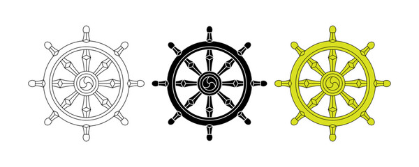 dharmachakra wheel of dharma symbol set isolated on white background