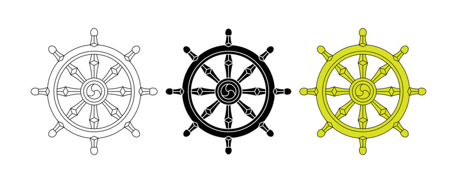 dharmachakra wheel of dharma symbol set isolated on white background