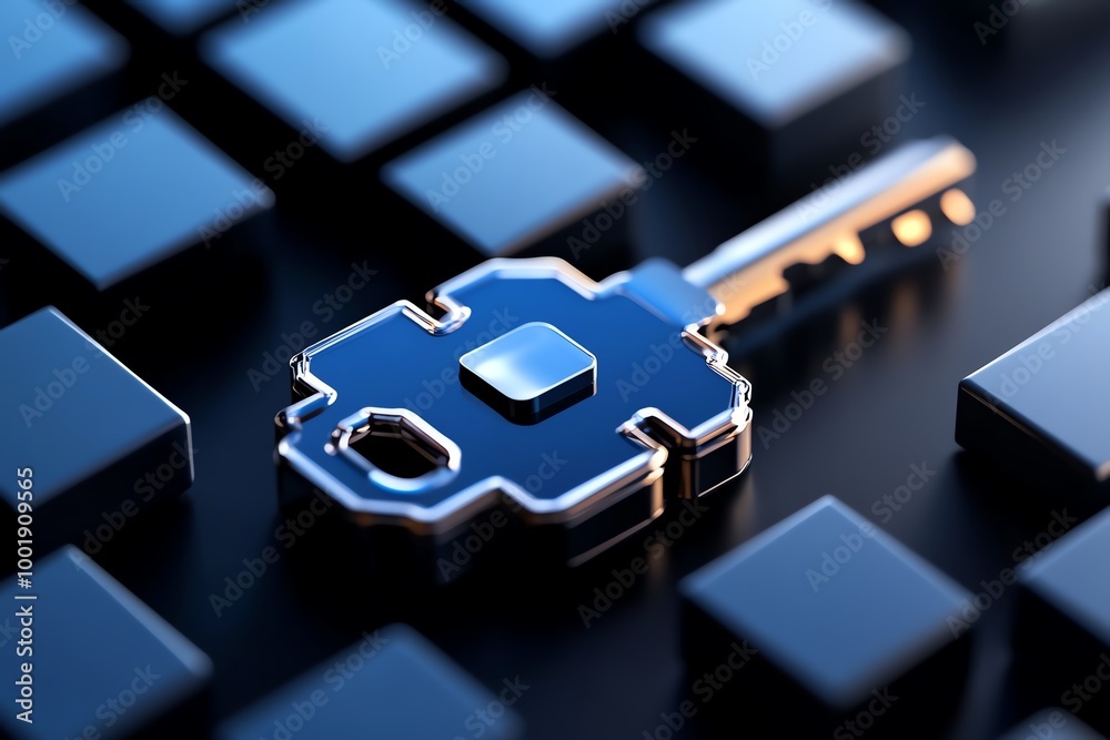 Leinwandbilder Simple encrypted key icon placed within clean shapes, representing a secure digital transaction