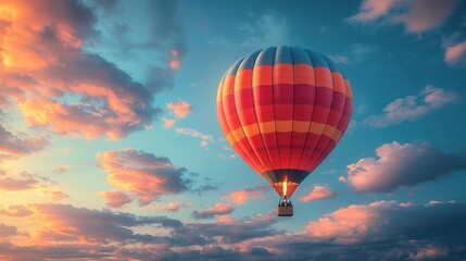 Fototapeta premium Colorful Hot Air Balloon in Vibrant Sky at Sunset