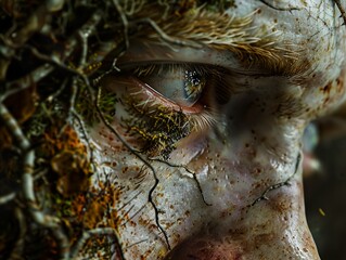 Surreal Close-Up of an Eye Covered in Branches