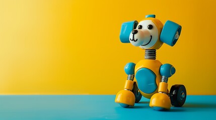 Fototapeta premium A toy robot dog on a blue and yellow background