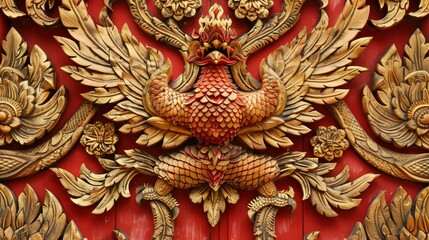 Intricate Thai Wood Carving Decor Detail