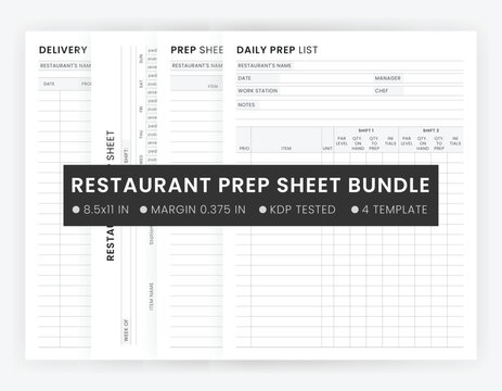 Restaurant Prep Sheet Printable, Restaurant Prep Checklist Bundle, Restaurant Inventory Letter Size Fully Editable Template