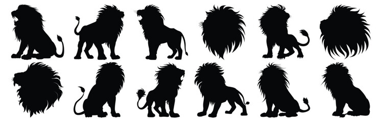 Lion silhouette set vector design big pack of animal illustration and icon