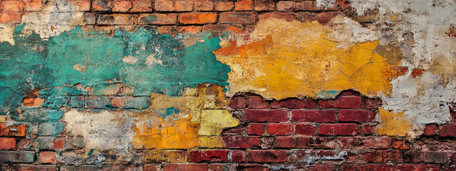 Obraz premium Colorful brick wall. Long horizontal banner or background