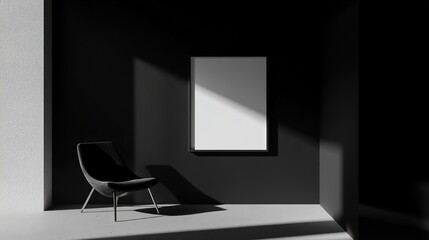 A minimalist empty frame mockup elegantly placed on the floor, showcasing a simple yet sophisticated design. This composition highlights the clean lines and neutral tones of the frame, 