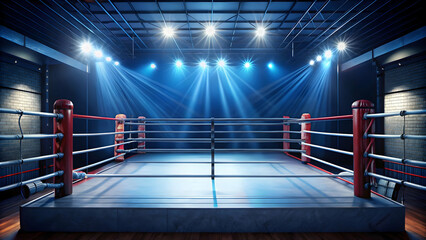 Fototapeta premium professional boxing ring, meticulously prepared for a thrilling match iconic canvas of a boxing ring, a symbol of strength, skill, and competition.