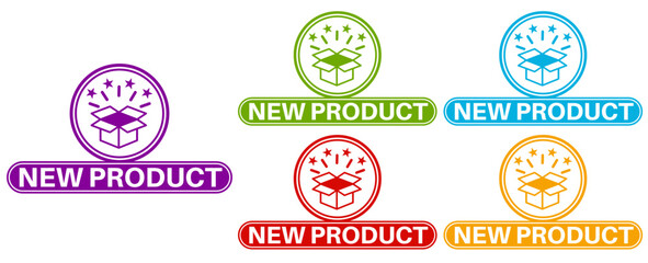 set new product icon sign. label promotion product sticker design vector illustration