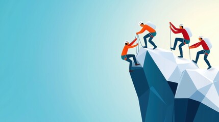 Obraz premium Vector art of a group of climbers tackling a rugged cliff with dynamic lines showing movement and teamwork
