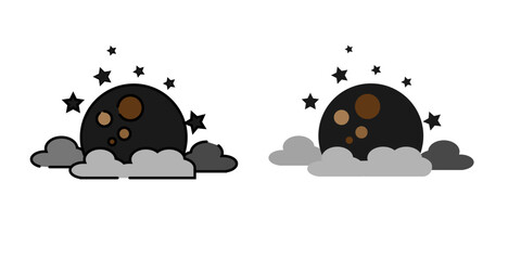 View to full moon at the night time on sea.Lunar reflection on the water.Vector background