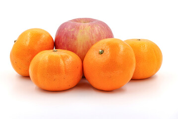 orange and apple.  isolated on white background