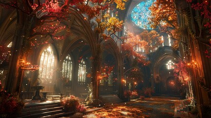 Obraz premium Enchanted Gothic Cathedral: Autumn Light